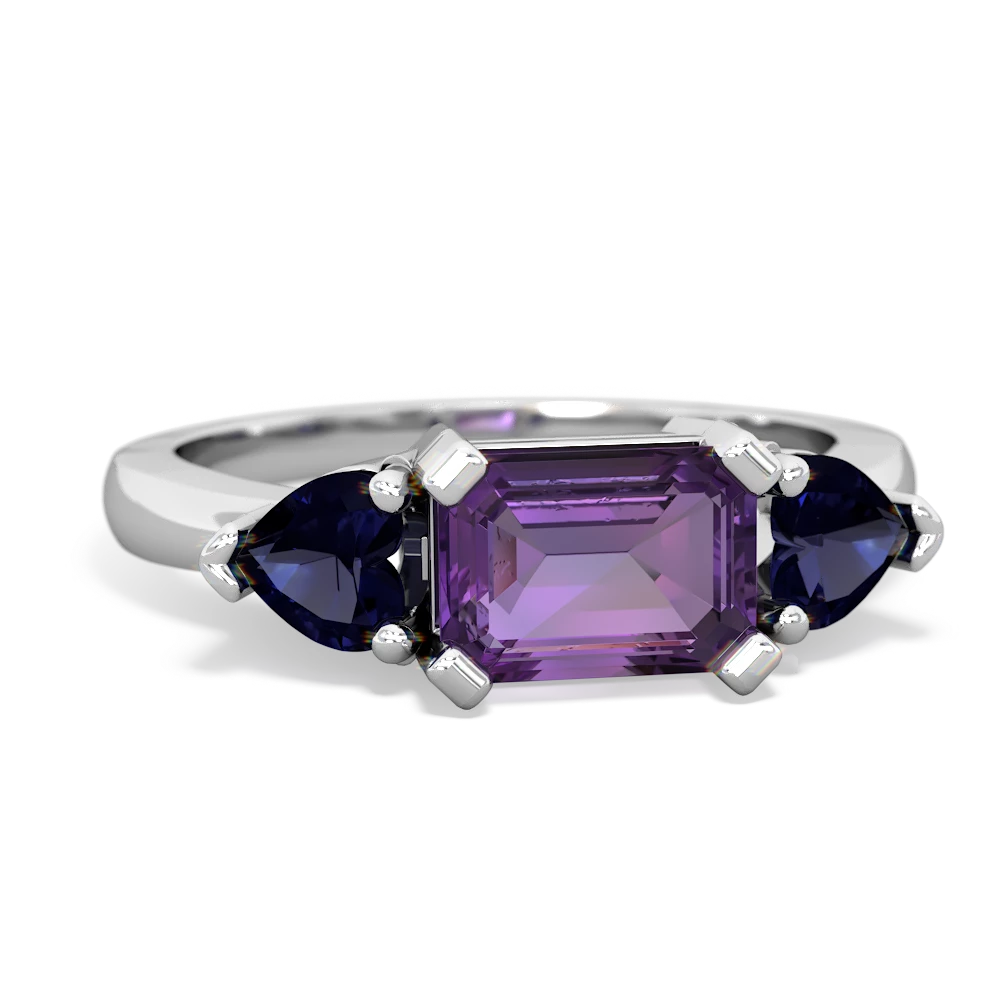 Amethyst Three Stone 14K White Gold ring R5235