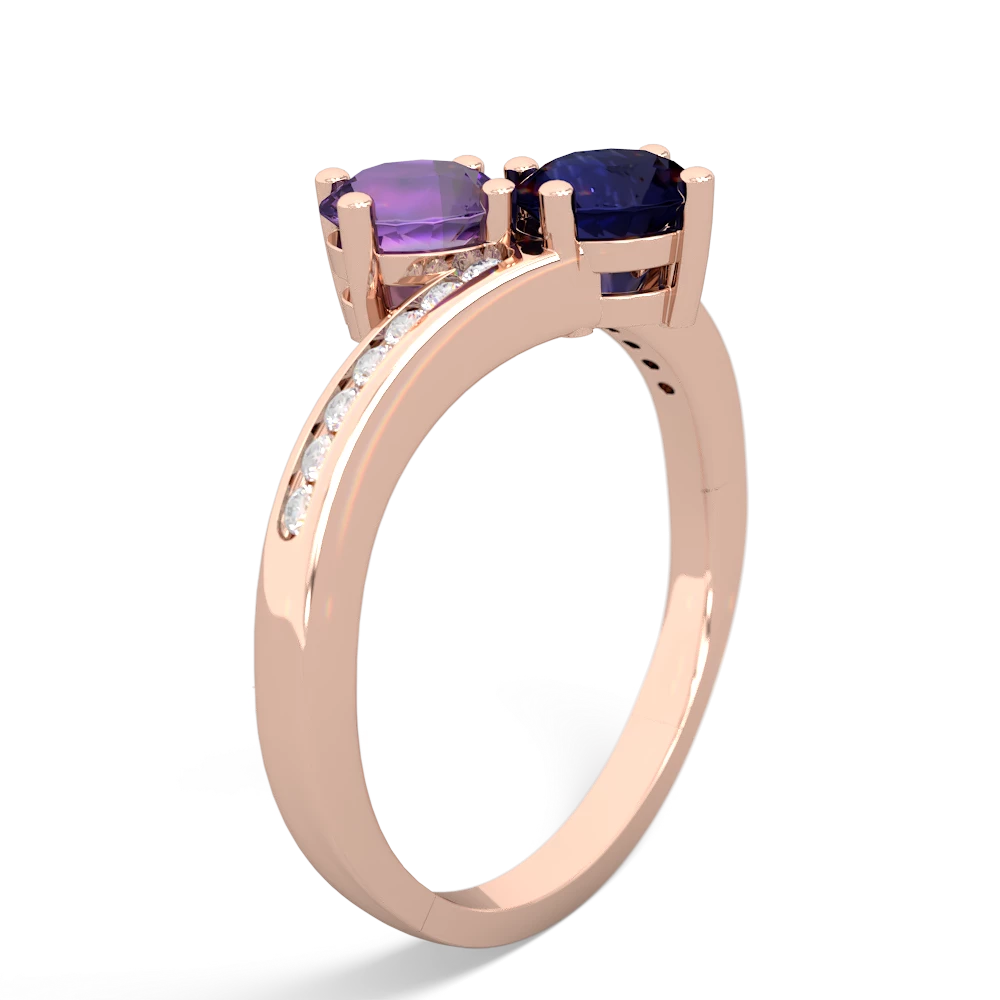 Amethyst Channel Set Two Stone 14K Rose Gold ring R5303