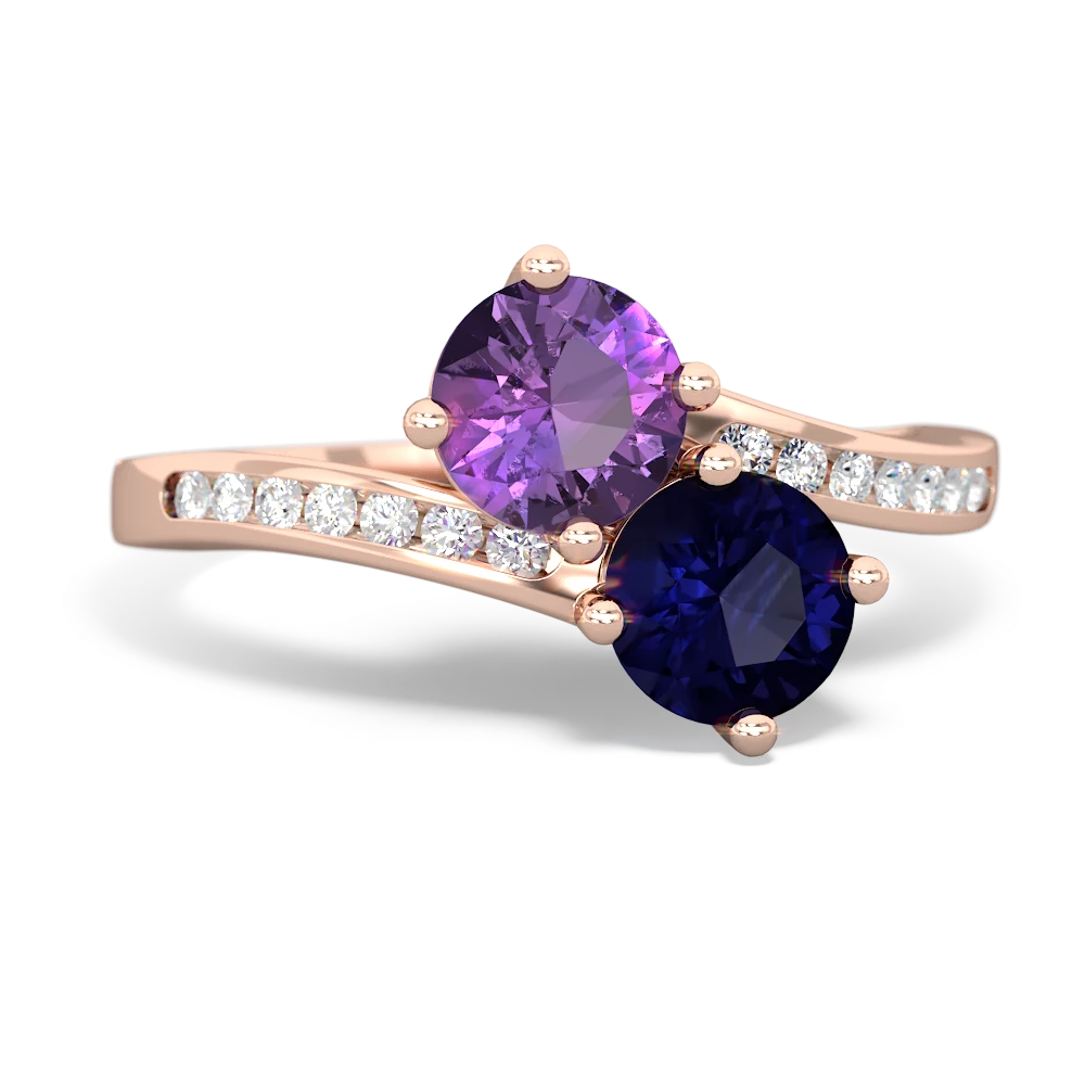 Amethyst Channel Set Two Stone 14K Rose Gold ring R5303