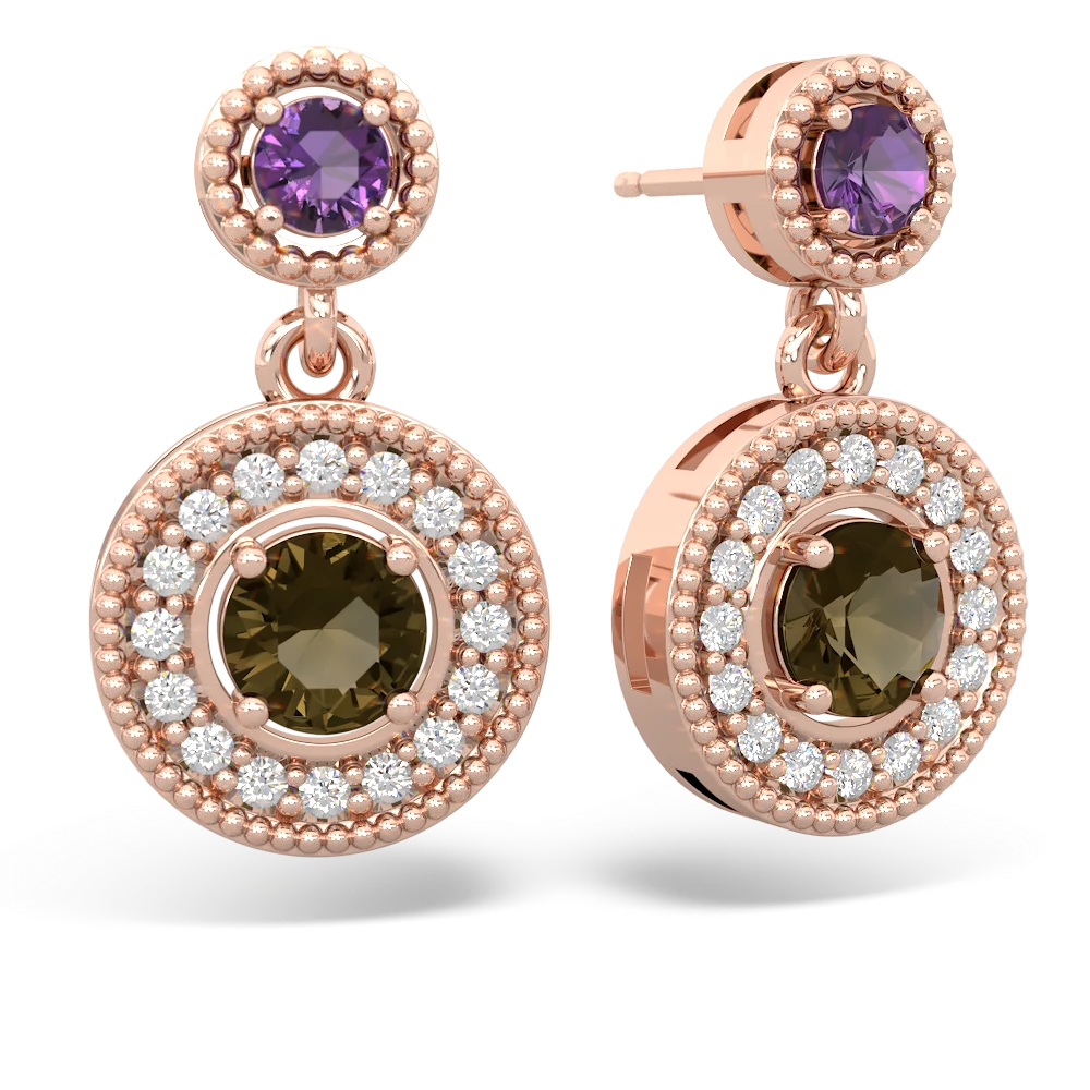 Amethyst Halo Dangle 14K Rose Gold earrings E5319