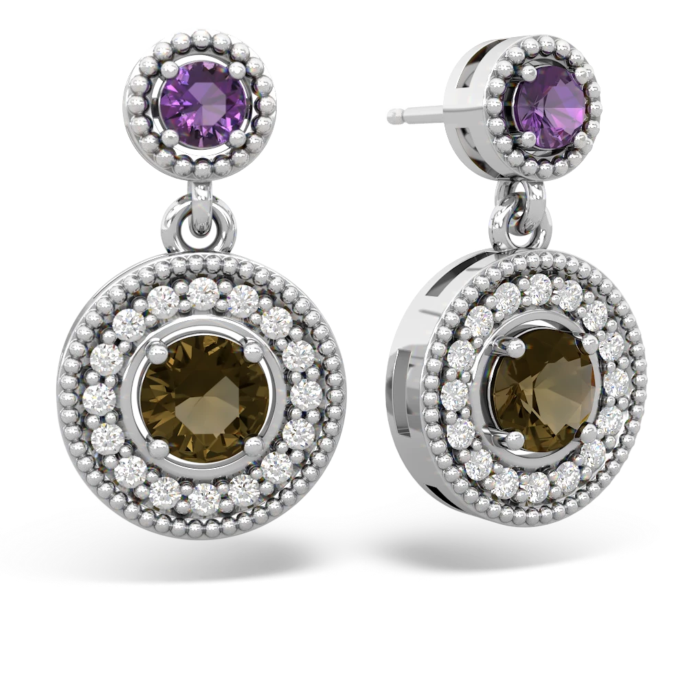 Amethyst Halo Dangle 14K White Gold earrings E5319