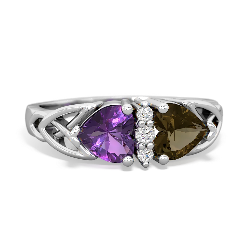 Amethyst Celtic Knot Double Heart 14K White Gold ring R5040