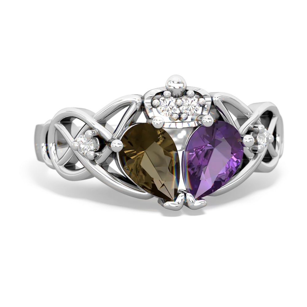 Amethyst 'One Heart' Celtic Knot Claddagh 14K White Gold ring R5322