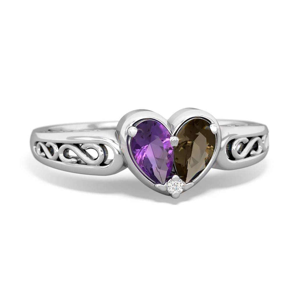 Amethyst Filligree 'One Heart' 14K White Gold ring R5070