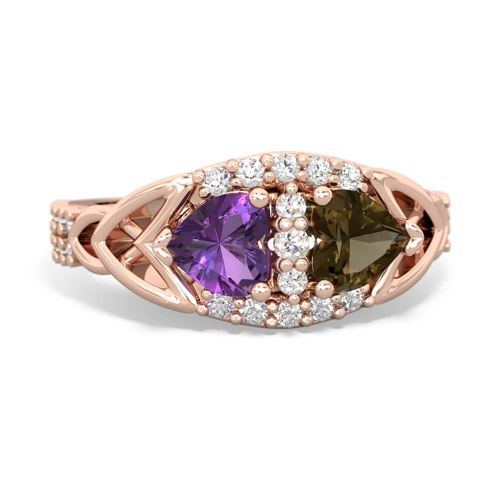 Amethyst Sparkling Celtic Knot 14K Rose Gold ring R2645