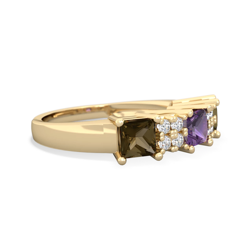 Amethyst Three Stone Diamond Cluster 14K Yellow Gold ring R2592