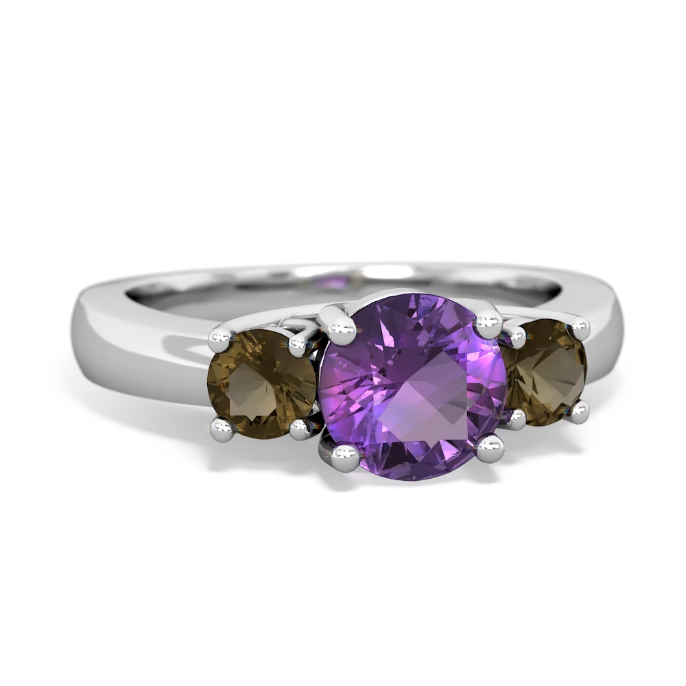 Amethyst Three Stone Round Trellis 14K White Gold ring R4018