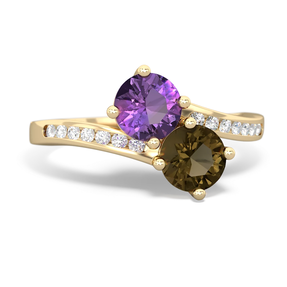 Amethyst Channel Set Two Stone 14K Yellow Gold ring R5303