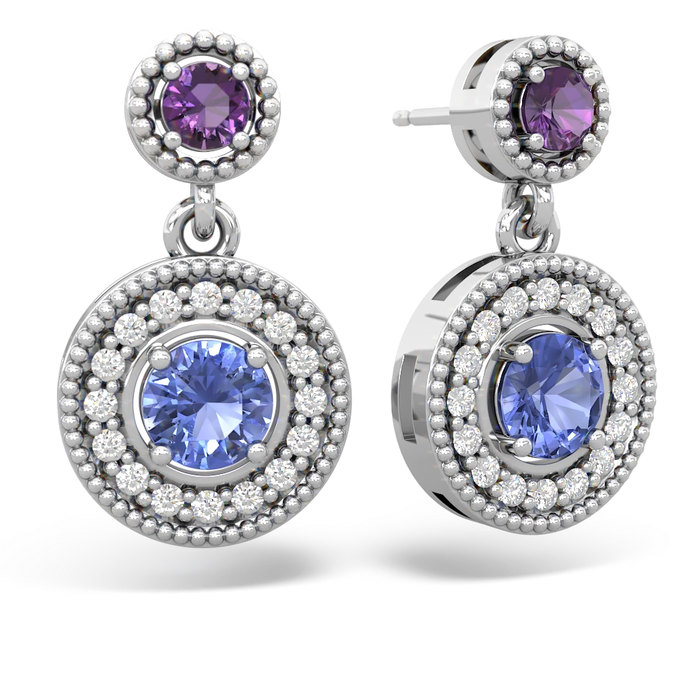 Amethyst Halo Dangle 14K White Gold earrings E5319