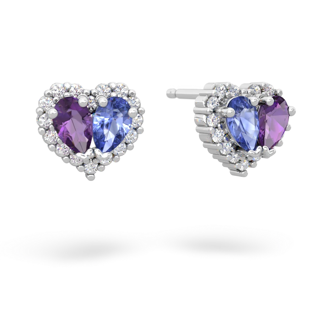 Amethyst Halo 14K White Gold earrings E7008