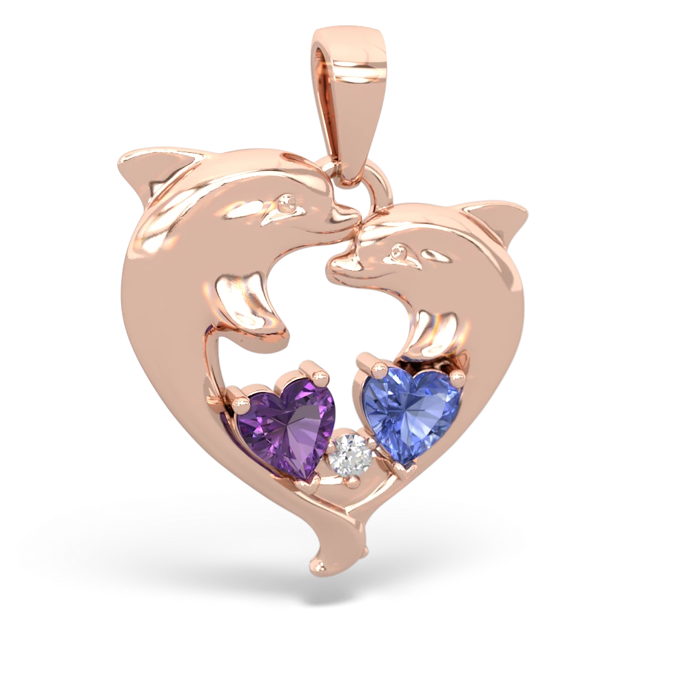 Amethyst Dolphin Heart 14K Rose Gold pendant P5820