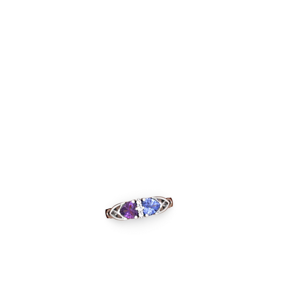 Amethyst Celtic Knot Double Heart 14K White Gold ring R5040