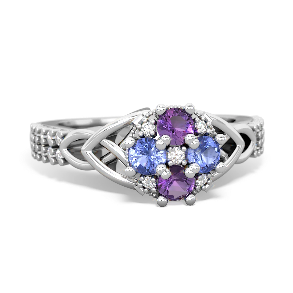 Amethyst Celtic Knot Cluster Engagement 14K White Gold ring R26443RD