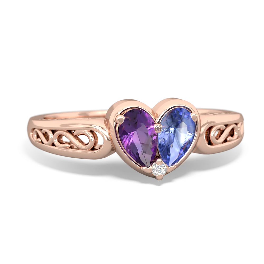 Amethyst Filligree 'One Heart' 14K Rose Gold ring R5070