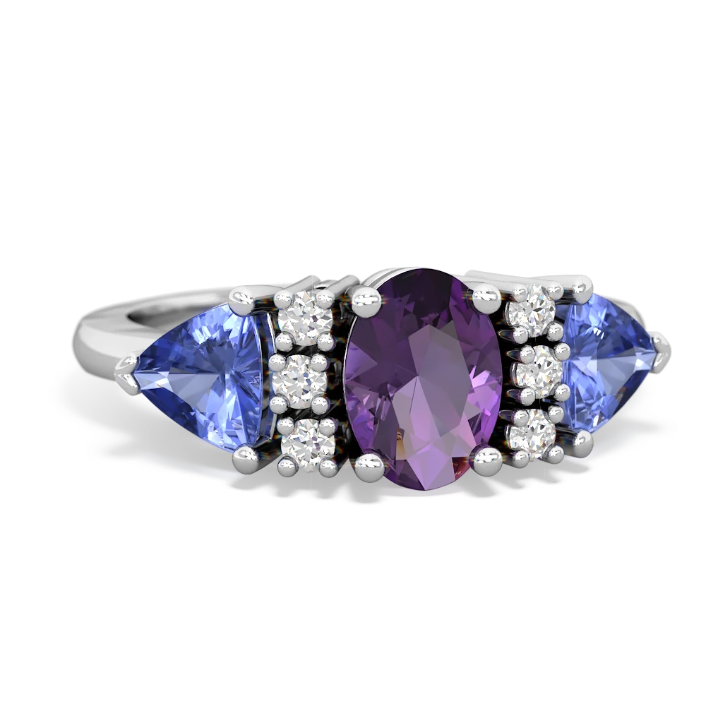 Amethyst Antique Style Three Stone 14K White Gold ring R2186