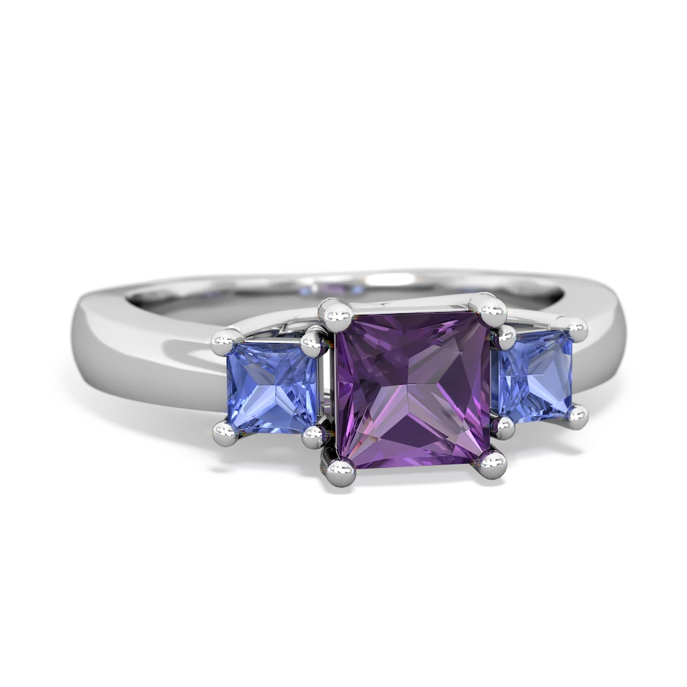 Amethyst Three Stone Trellis 14K White Gold ring R4015