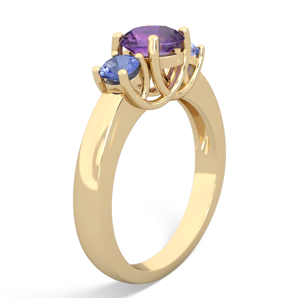 Amethyst Three Stone Round Trellis 14K Yellow Gold ring R4018