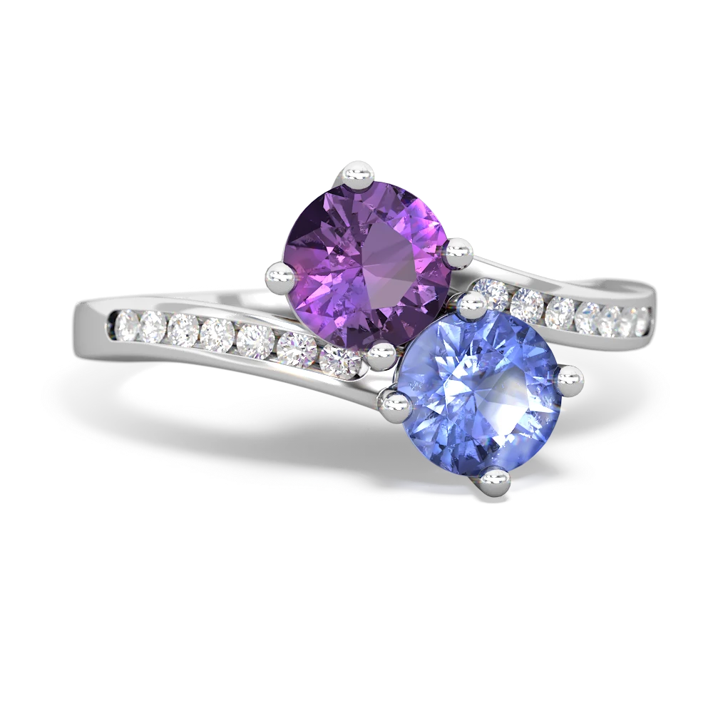 Amethyst Channel Set Two Stone 14K White Gold ring R5303