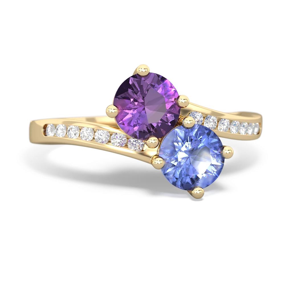 Amethyst Channel Set Two Stone 14K Yellow Gold ring R5303