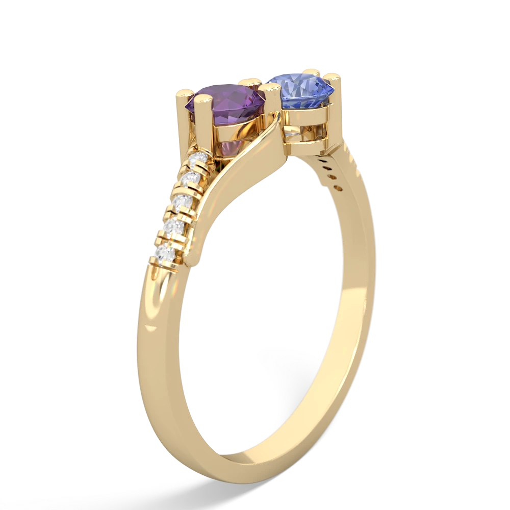 Amethyst Infinity Pave Two Stone 14K Yellow Gold ring R5285