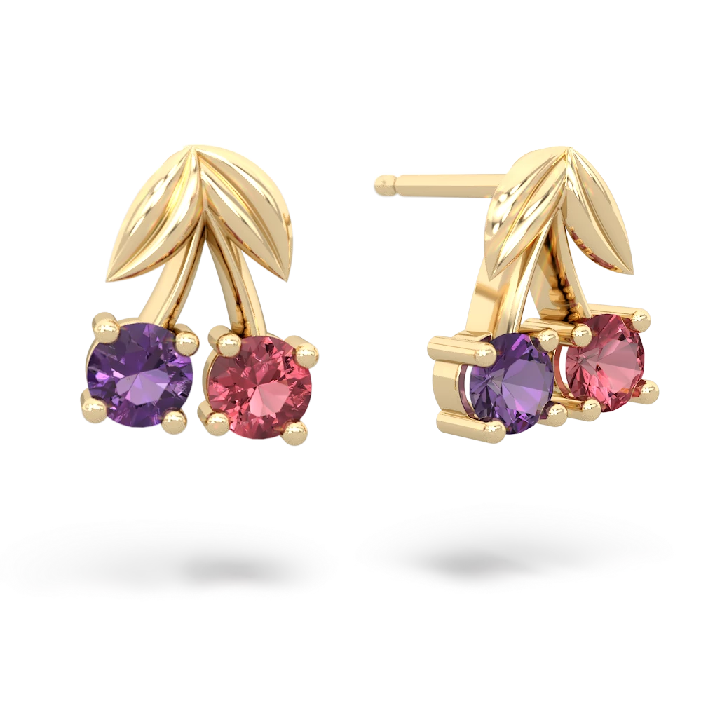 Amethyst Sweet Cherries 14K Yellow Gold earrings E7001