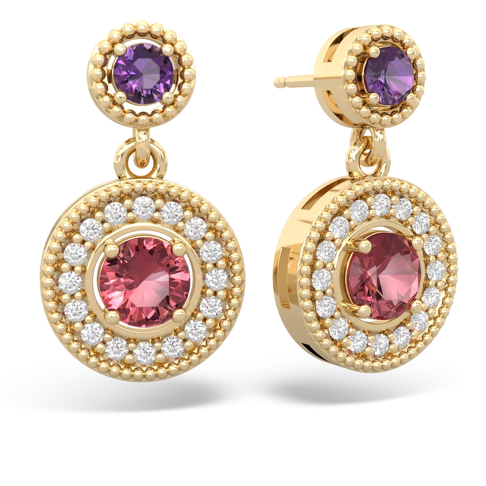 Amethyst Halo Dangle 14K Yellow Gold earrings E5319