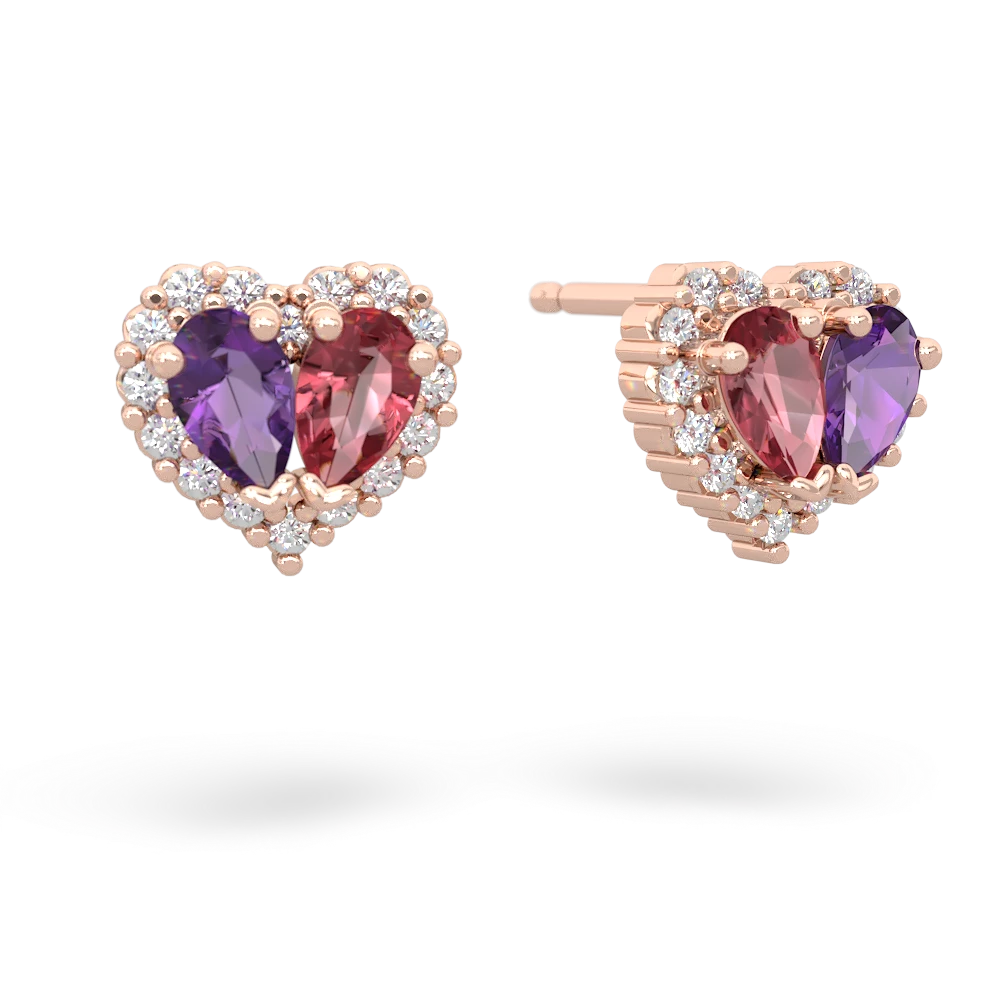 Amethyst Halo 14K Rose Gold earrings E7008