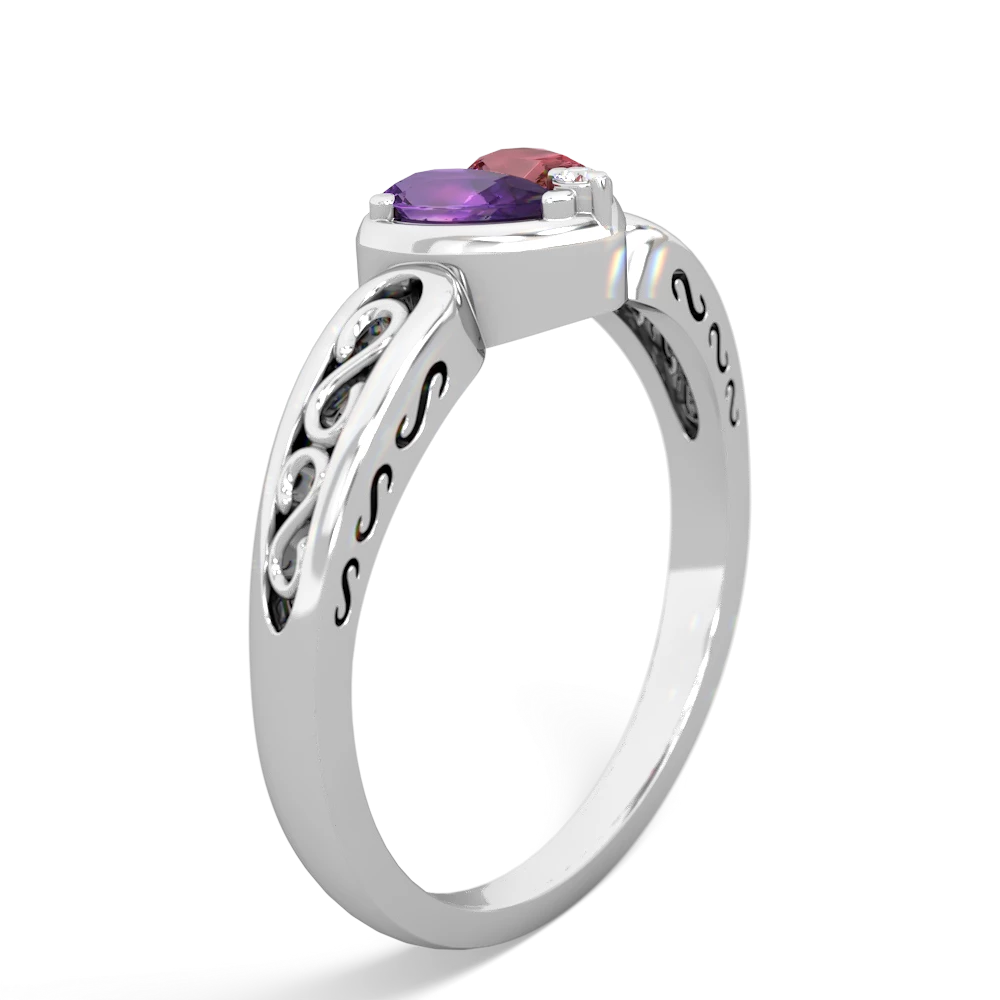 Amethyst Filligree 'One Heart' 14K White Gold ring R5070