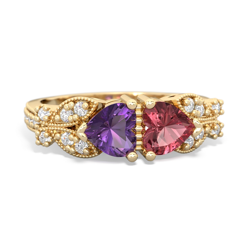 Amethyst Diamond Butterflies 14K Yellow Gold ring R5601