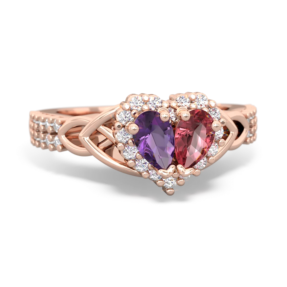 Amethyst Celtic Knot Two Hearts As One 14K Rose Gold ring R2644HRT