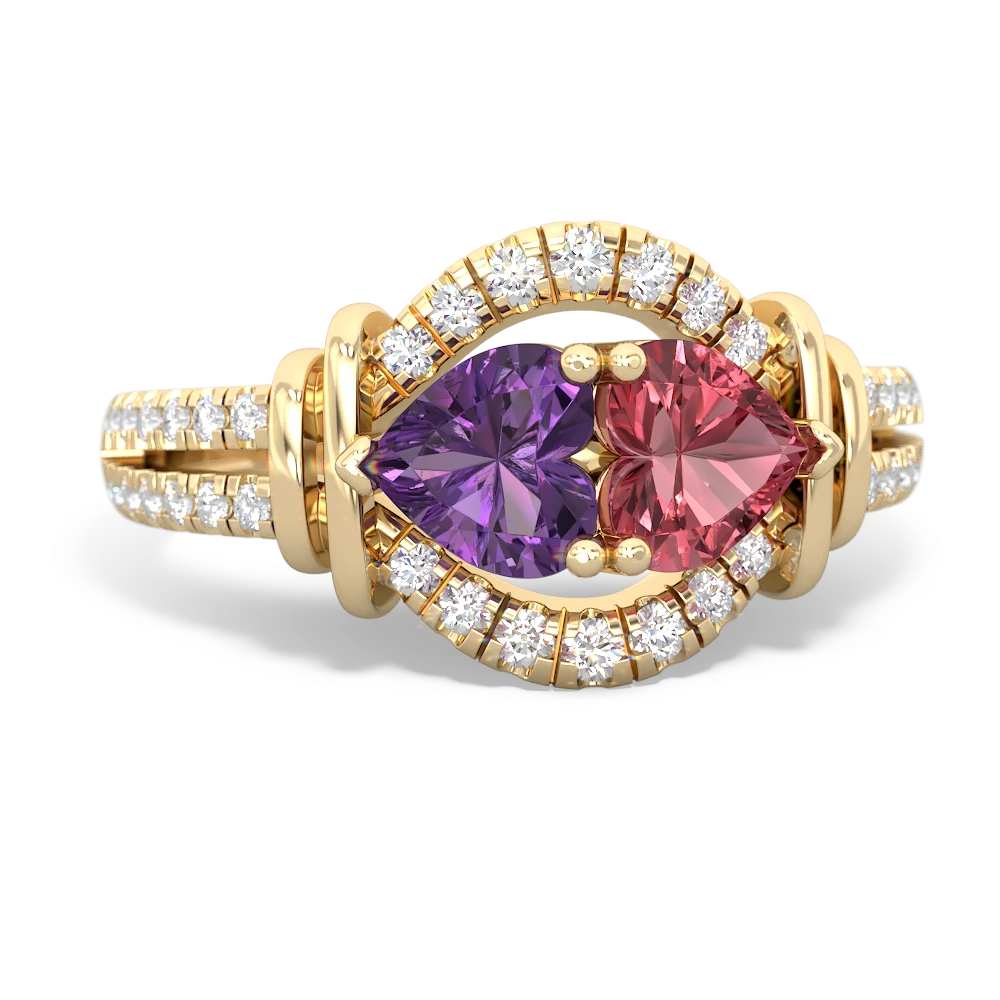 Amethyst Art-Deco Keepsake 14K Yellow Gold ring R5630