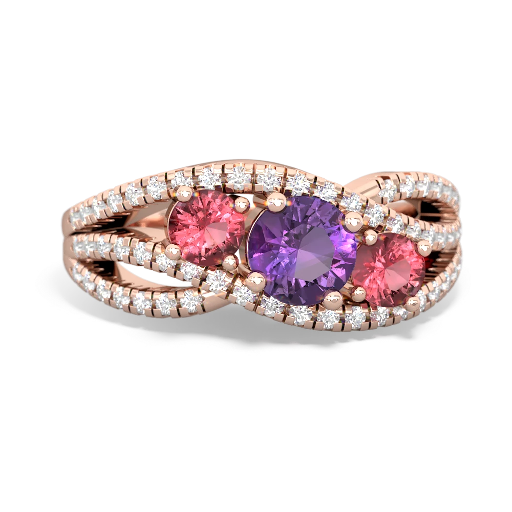 Amethyst Three Stone Aurora 14K Rose Gold ring R3080