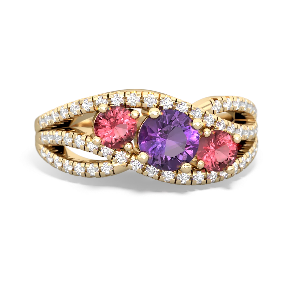 Amethyst Three Stone Aurora 14K Yellow Gold ring R3080