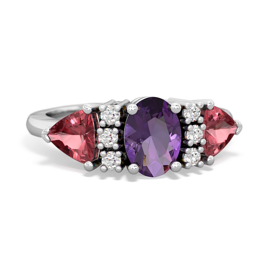 Amethyst Antique Style Three Stone 14K White Gold ring R2186