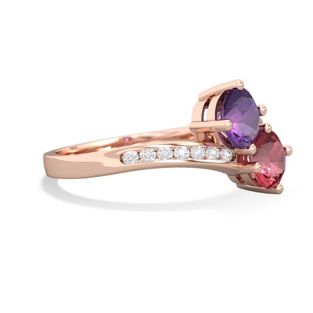 Amethyst Channel Set Two Stone 14K Rose Gold ring R5303