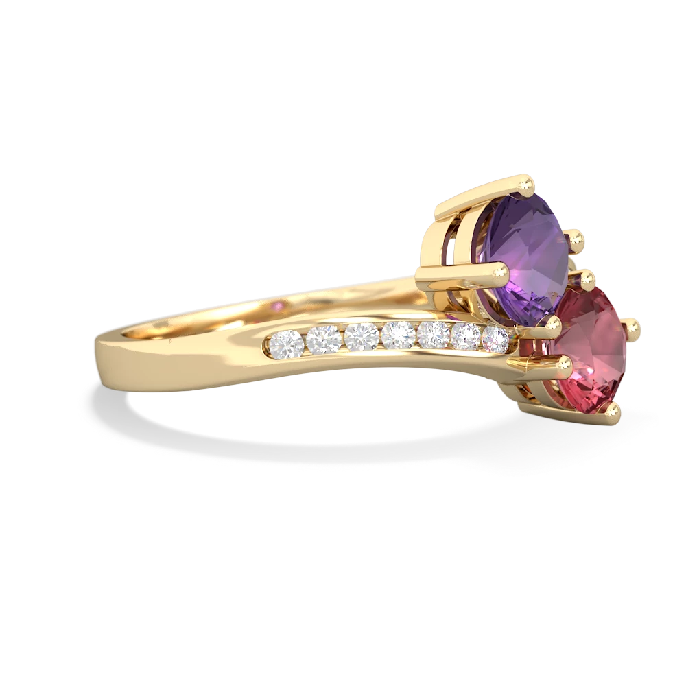 Amethyst Channel Set Two Stone 14K Yellow Gold ring R5303