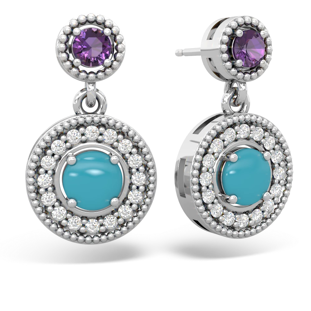 Amethyst Halo Dangle 14K White Gold earrings E5319