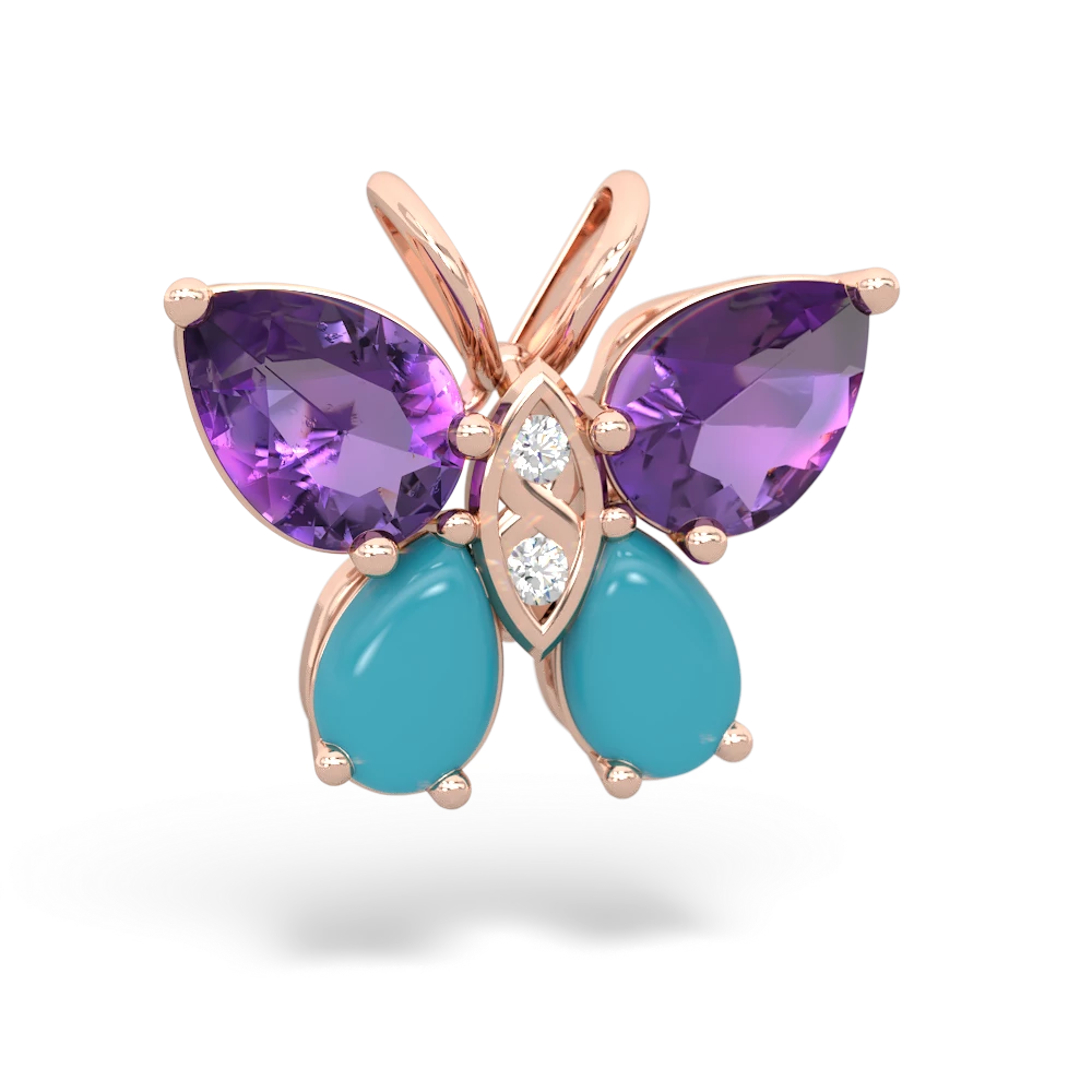 Amethyst Butterfly 14K Rose Gold pendant P2215