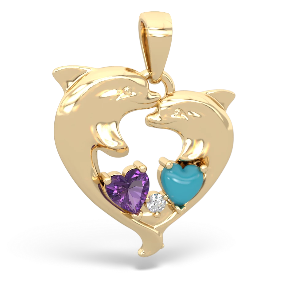 Amethyst Dolphin Heart 14K Yellow Gold pendant P5820