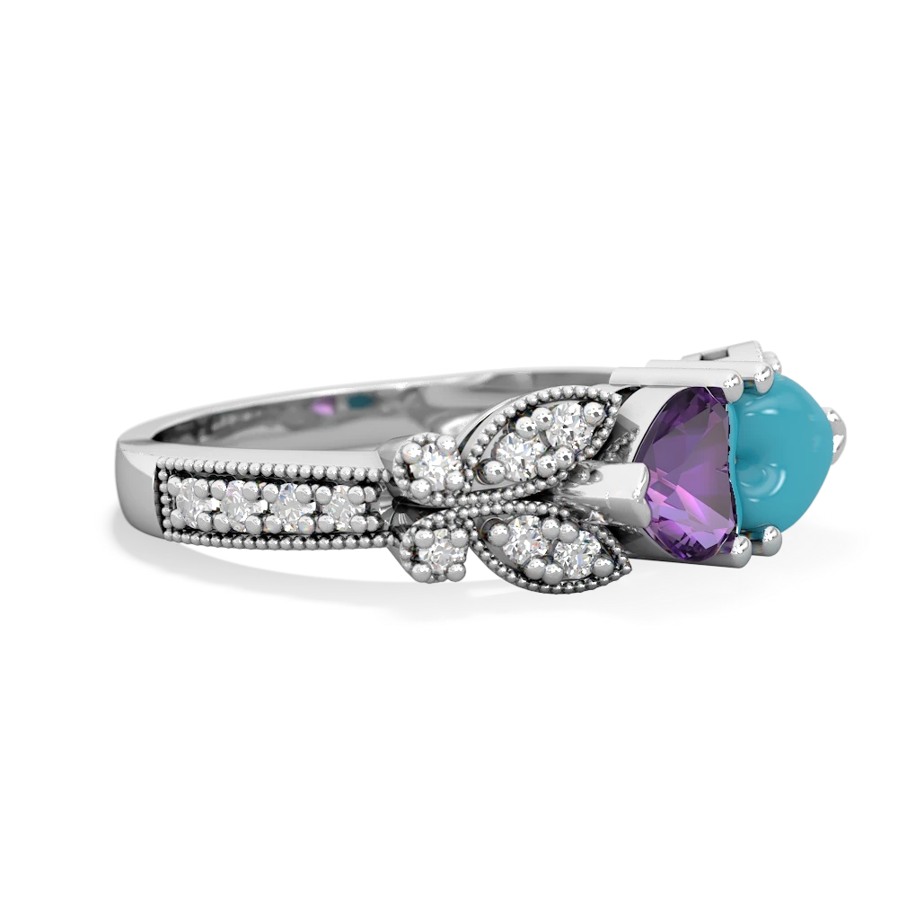 Amethyst Diamond Butterflies 14K White Gold ring R5601