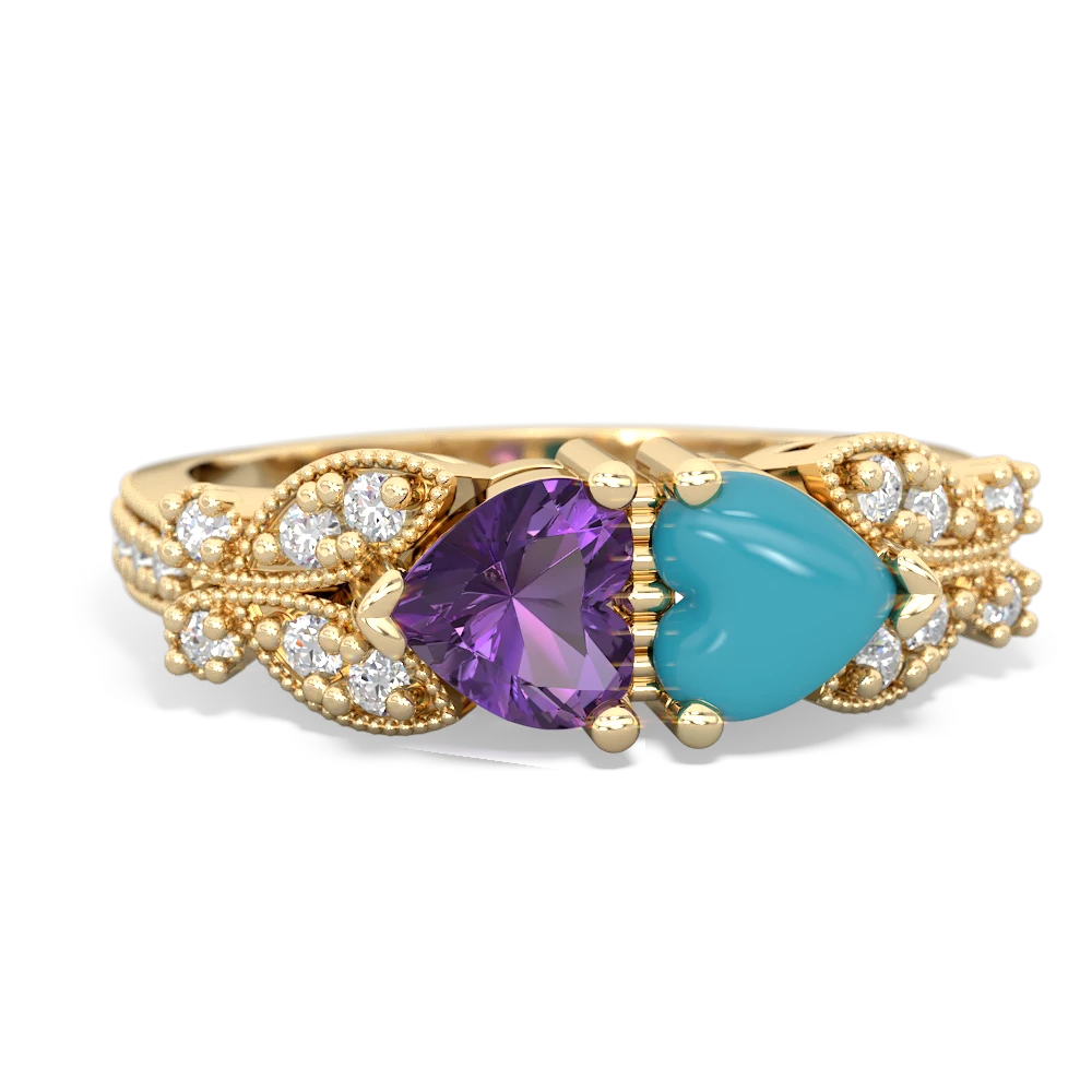 Amethyst Diamond Butterflies 14K Yellow Gold ring R5601