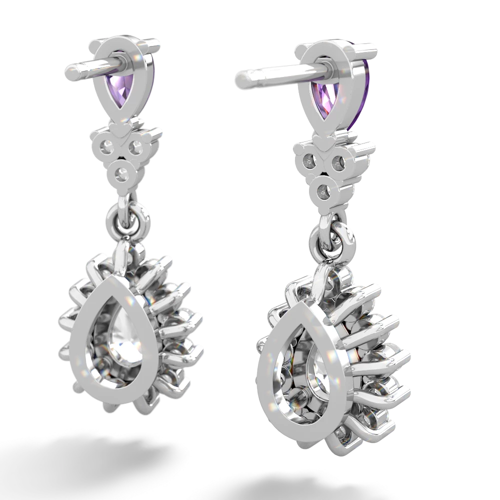 Amethyst Halo Pear Dangle 14K White Gold earrings E1882