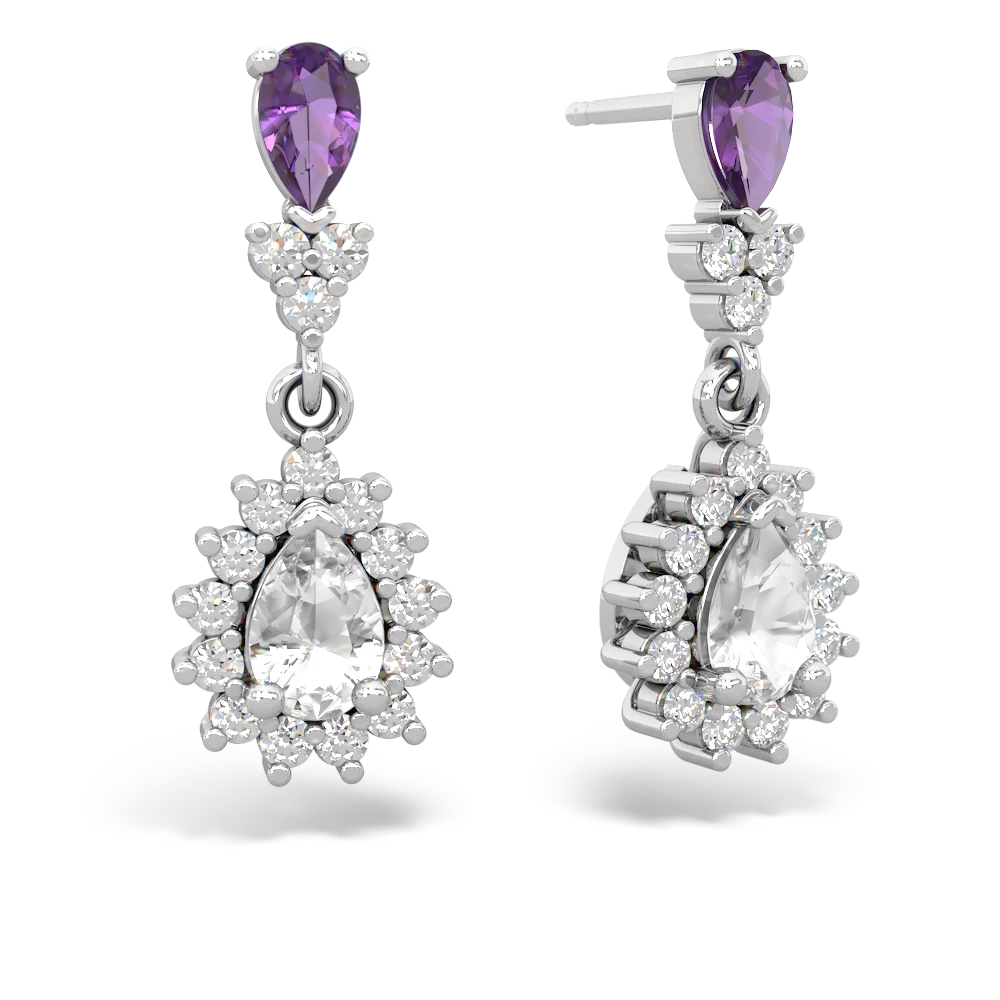 Amethyst Halo Pear Dangle 14K White Gold earrings E1882