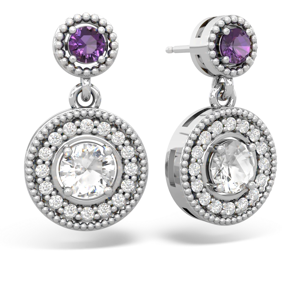 Amethyst Halo Dangle 14K White Gold earrings E5319