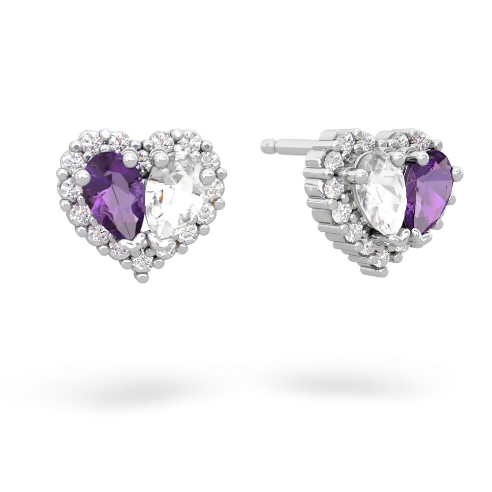 Amethyst Halo 14K White Gold earrings E7008