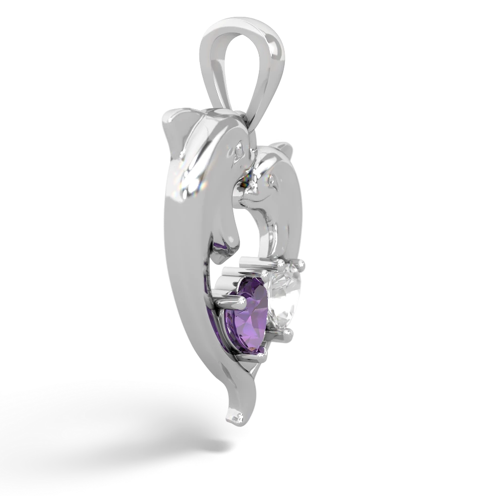 Amethyst Dolphin Heart 14K White Gold pendant P5820