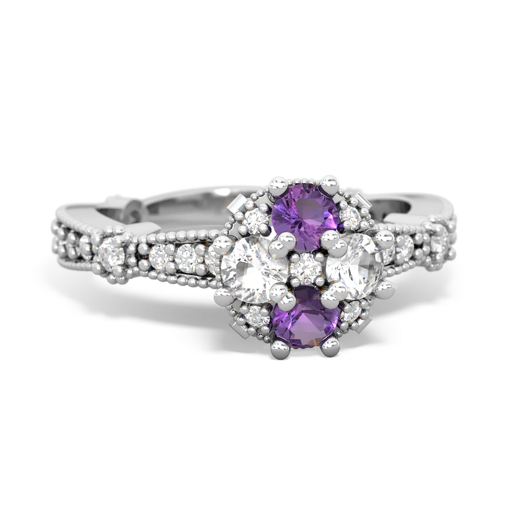 Amethyst Sparkling Tiara Cluster 14K White Gold ring R26293RD