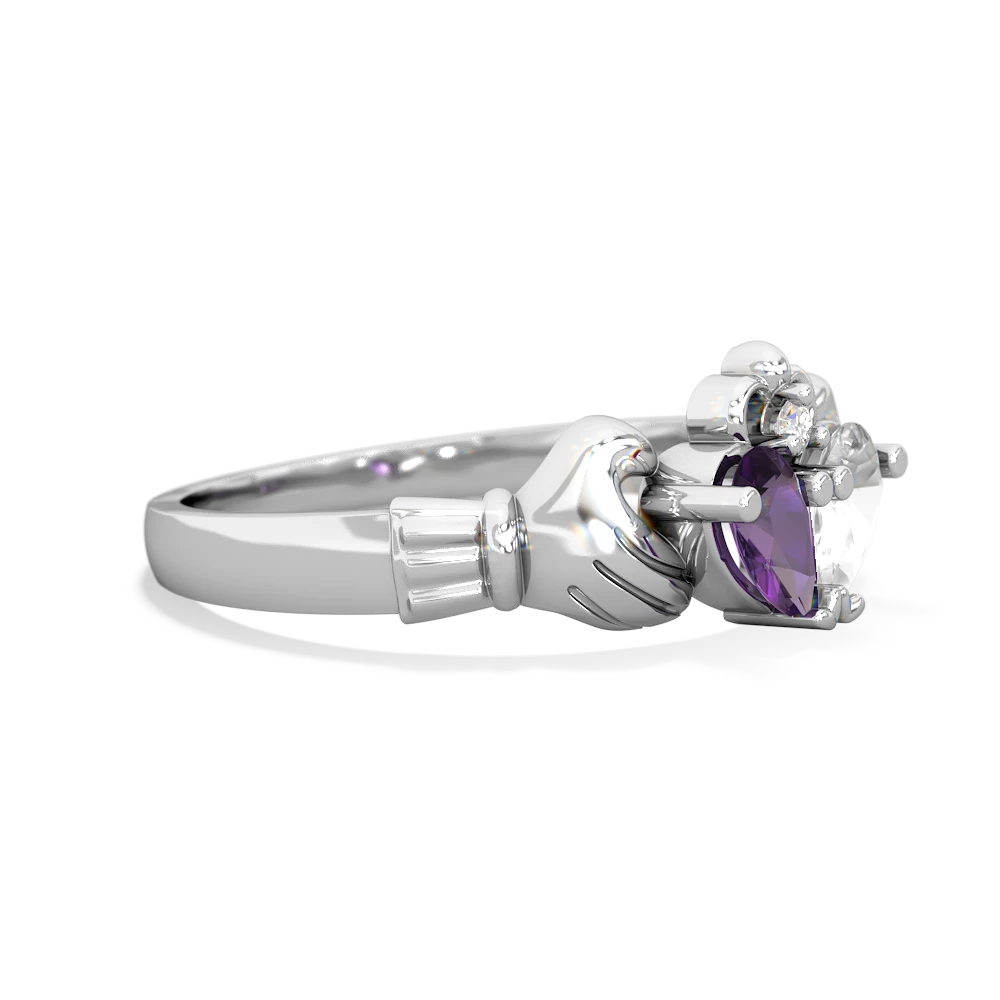 Amethyst 'Our Heart' Claddagh 14K White Gold ring R2388