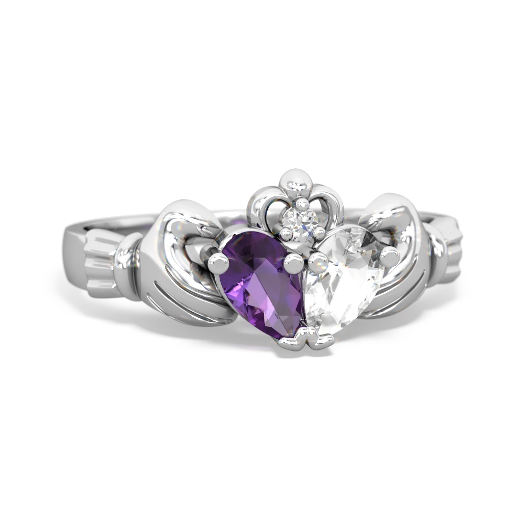 Amethyst 'Our Heart' Claddagh 14K White Gold ring R2388