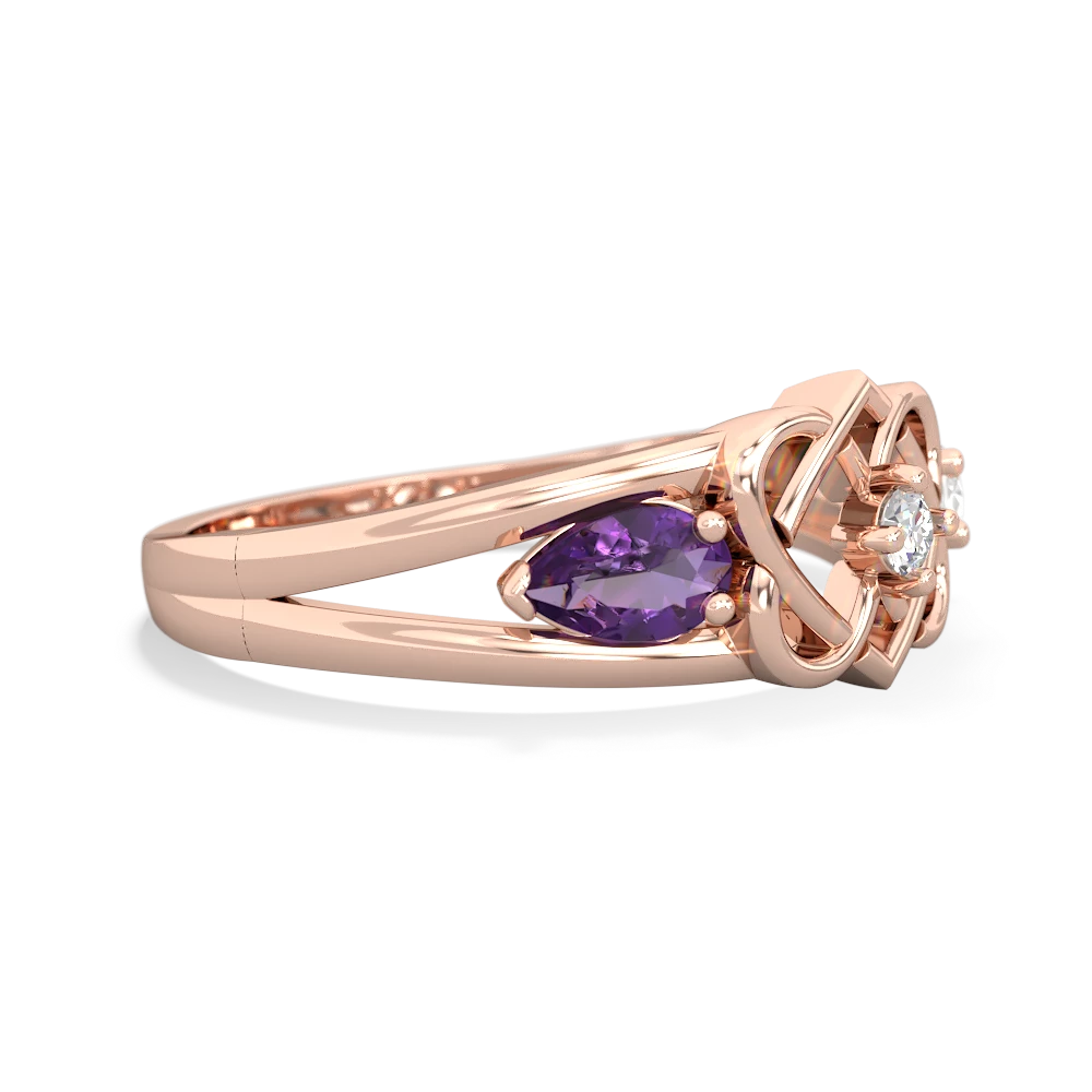 Amethyst Hearts Intertwined 14K Rose Gold ring R5880